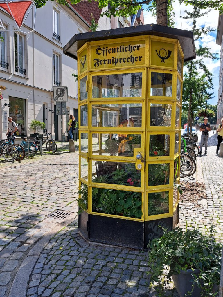 Alte Telefonzelle innen bewachsen